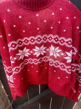 Pink Rose Red & White Turtleneck Snowflake Sweater
